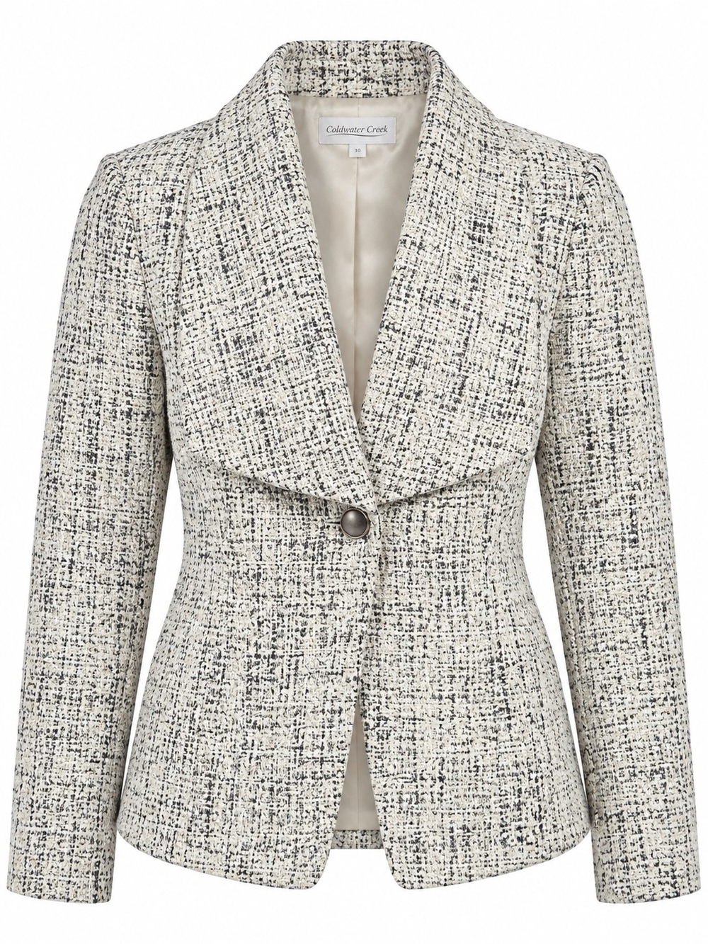COLDWATER CREEK | Cream Black Tweed Boucle Statement Collar Blazer | 10